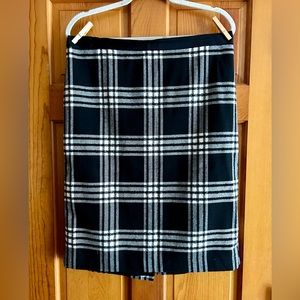 Talbots petite black sparkly plaid. Below knee with slit large, 14